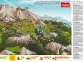 Mappa illustrata del Latemar, Patrimonio UNESCO, con sentieri, rifugi e attrazioni. Un'avventura tra le Dolomiti.