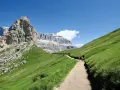 Sentiero nel verde del Val di Fassa, tra le vette maestose. Un'esperienza indimenticabile per le escursioni più belle.